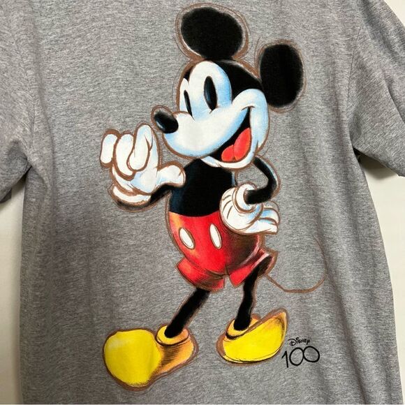 Disney T-Shirt Medium Gray Mickey Mouse World 100th Anniversary Cotton - Picture 2 of 7